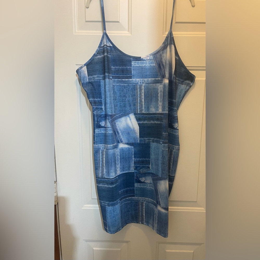 NWT SHEIN Curve denim print cami dress woman’s size 4XL